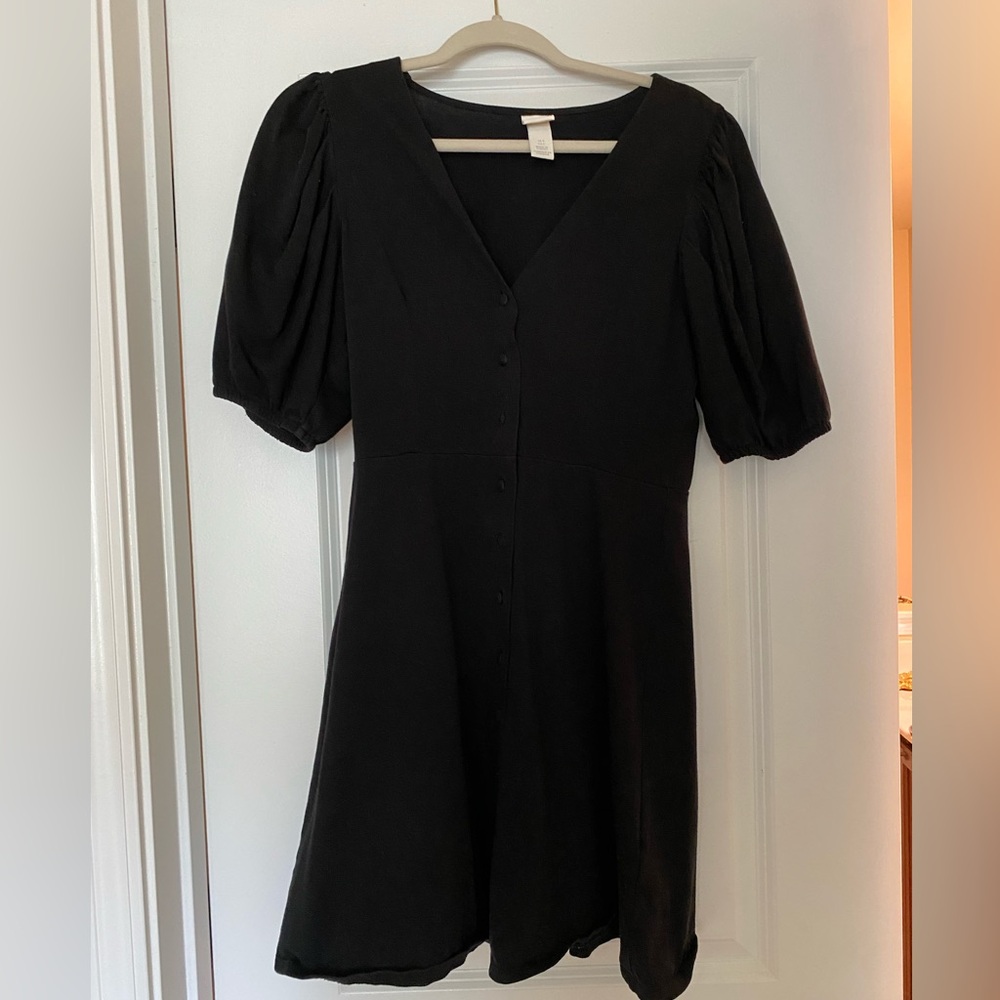 H&M Black Puffy Sleeve Dress S